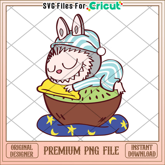 Labubu sleppy cute design png, labubu popmart png, cute labubu png