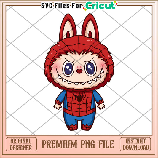 Labubu spiderman funny design png,  labubu cartoon png, labubu popmart png