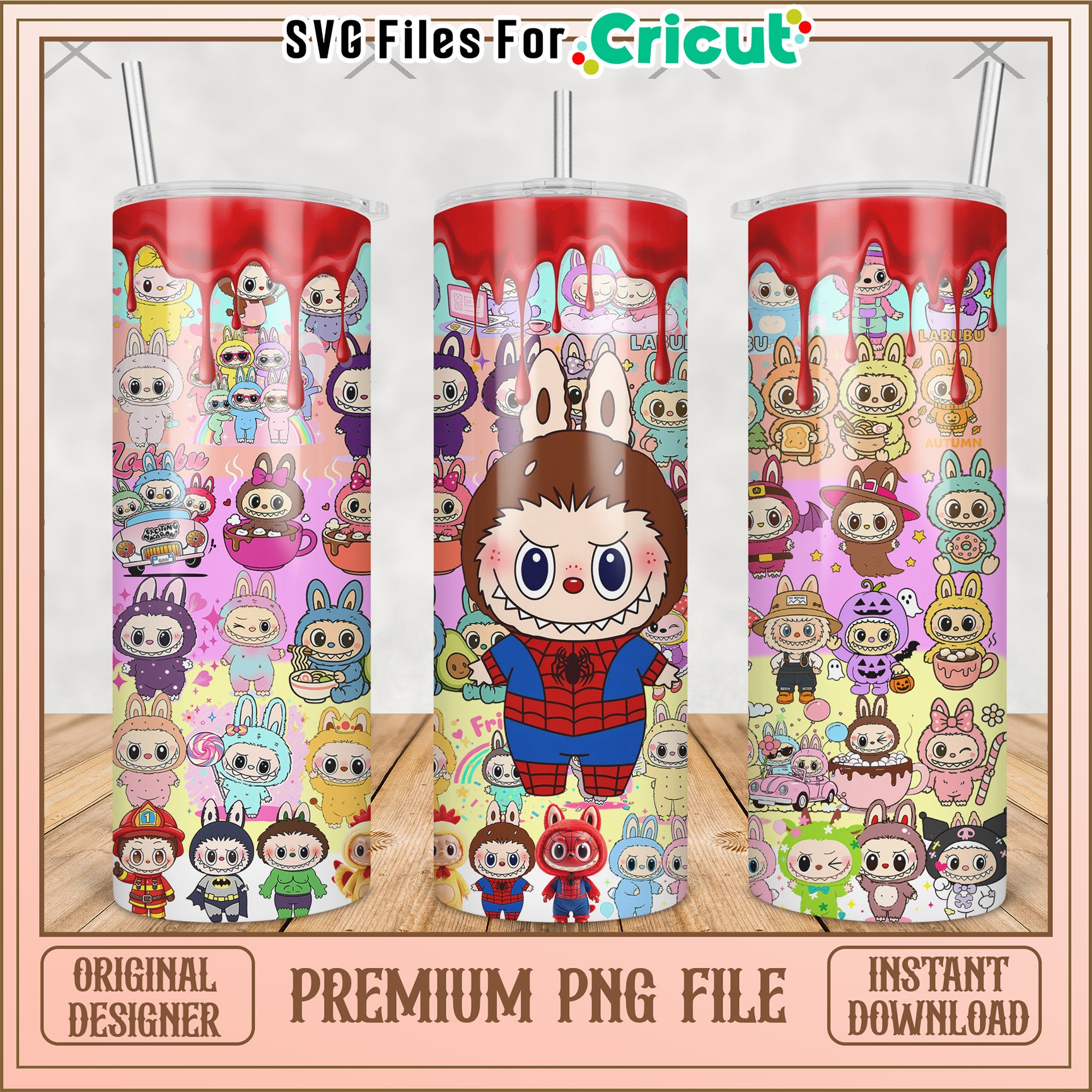 Labubu spiderman tumbler png, cute labubu png, labubu popmart png