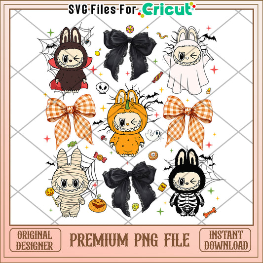 Labubu spooky characters png, trick or treat png, halloween characters png