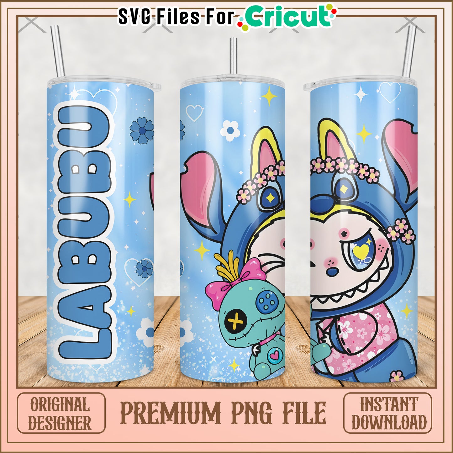 Labubu stitch tumbler png, labubu macaron​ png, the monsters labubu​ png