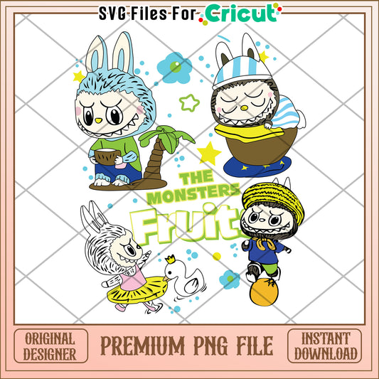 Labubu the monster fruit funny and cute design png, labubu the monster png