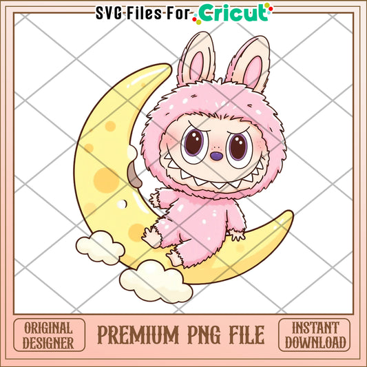 Labubu with the moon design png, labubu popmart png, cartoon characters png