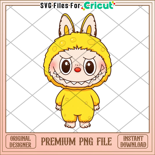 Labubu yellow illustrtion png, labubu secret png, cartoon labubu png