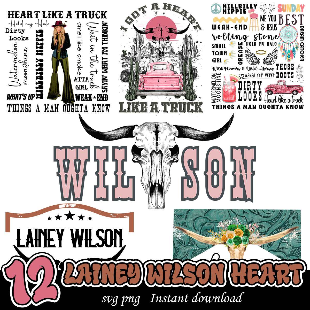 Lainey Wilson Heart Bundle Svg, Country Music svg bundle