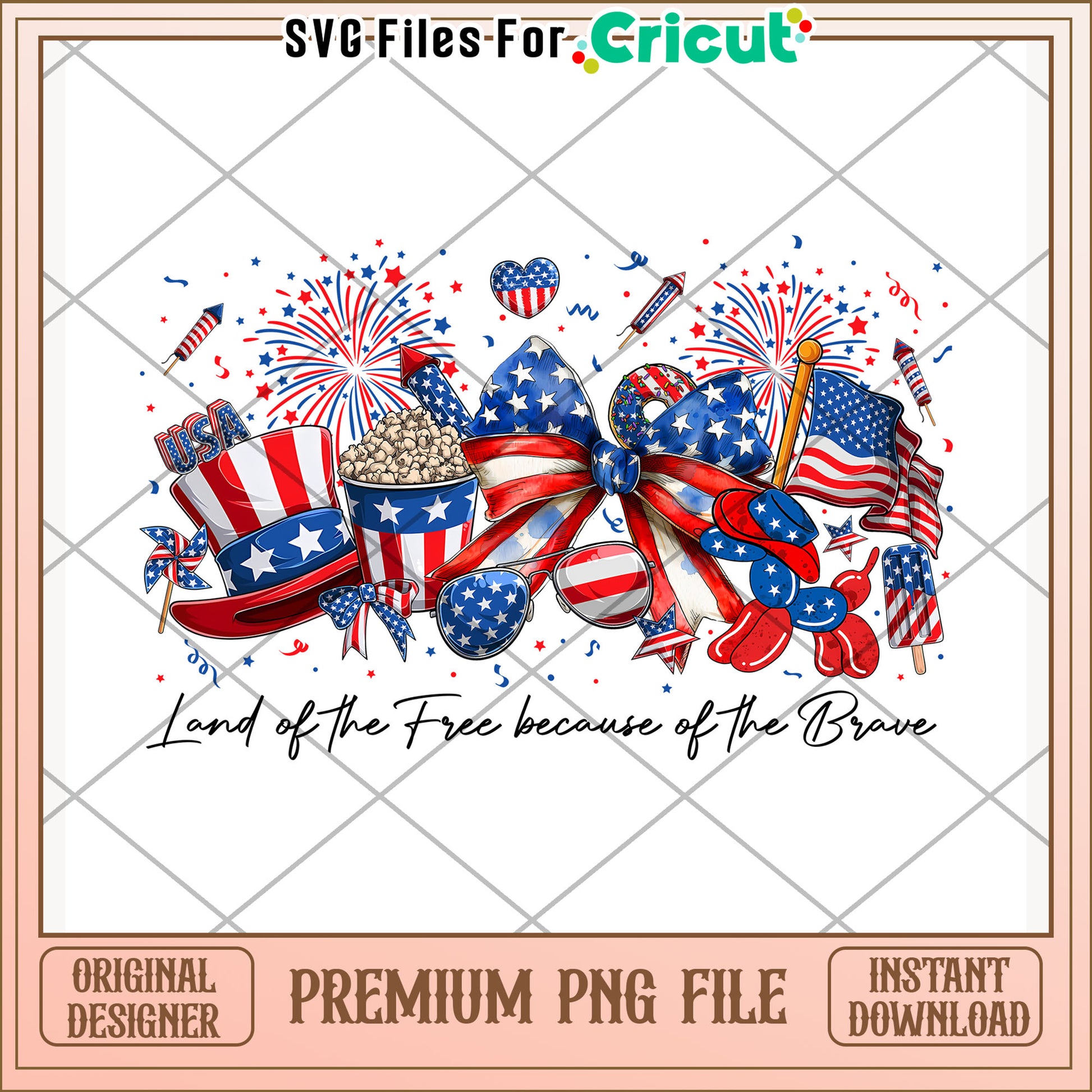 Land of the free because of the brave png, love for america png, patriotic theme png