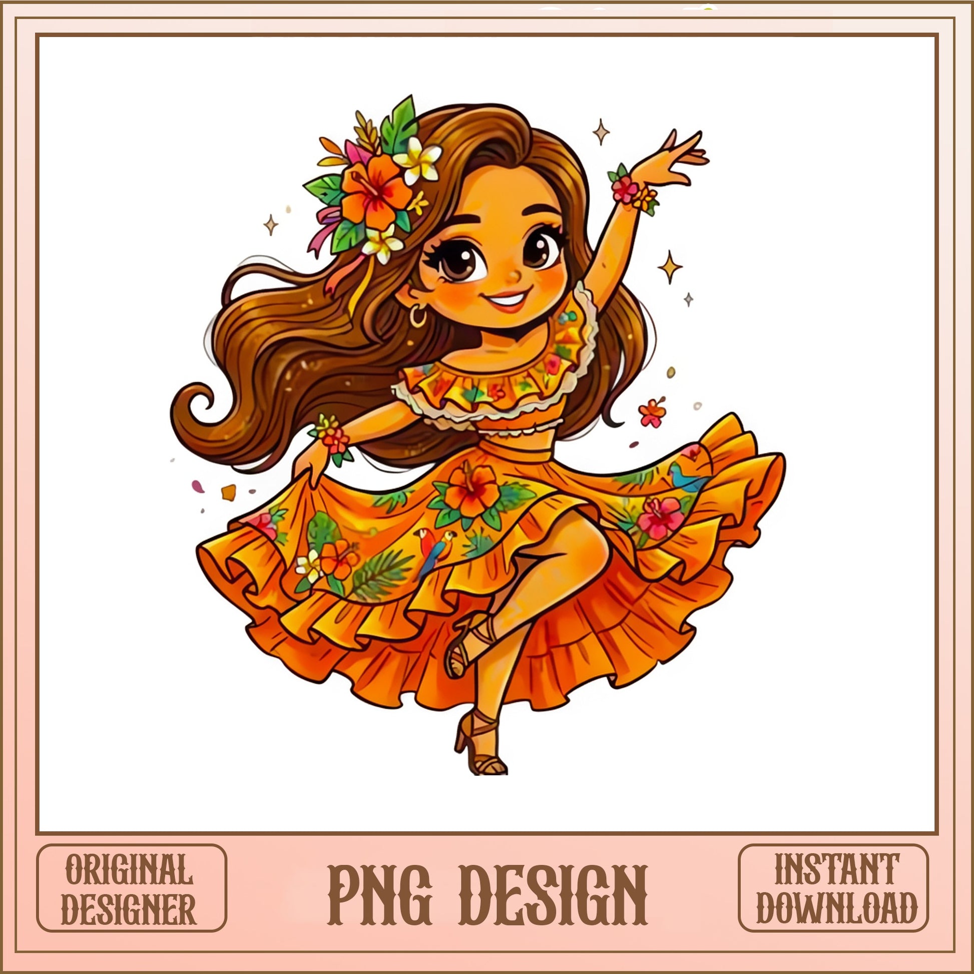 Latina Dancer PNG, Tropical Floral Girl Clipart, Fiesta PNG