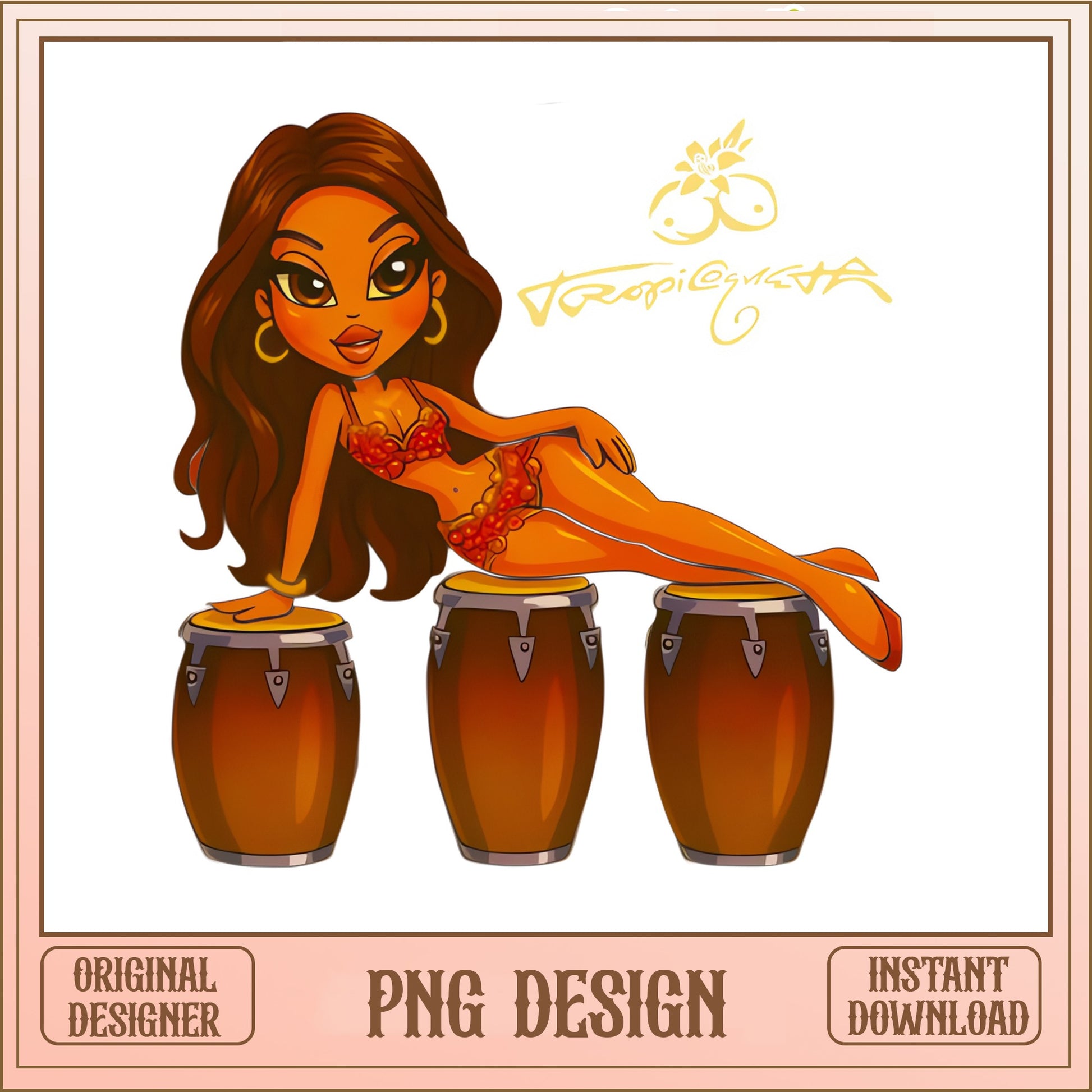 Latina Girl With Conga Drums PNG, Afro Latina Clipart PNG, Tropical Girl PNG