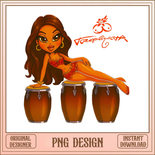 Latina Girl With Conga Drums PNG, Tropical Doll PNG, Sassy Girl Clipart PNG