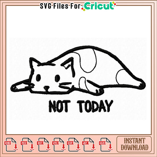 Lazy Cat Embroidery Design Instant Download