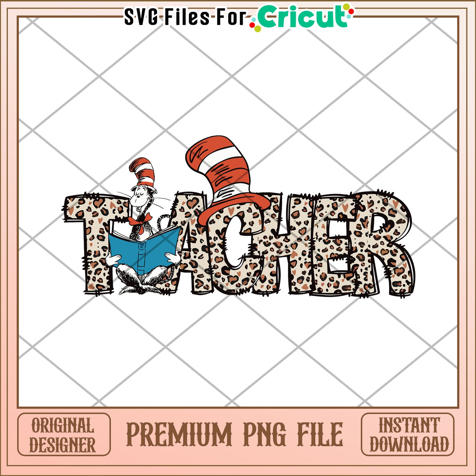 Leopard Teacher PNG, Cat in Hat Design