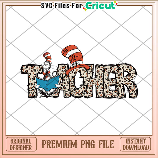 Leopard Teacher PNG, Cat in Hat Design