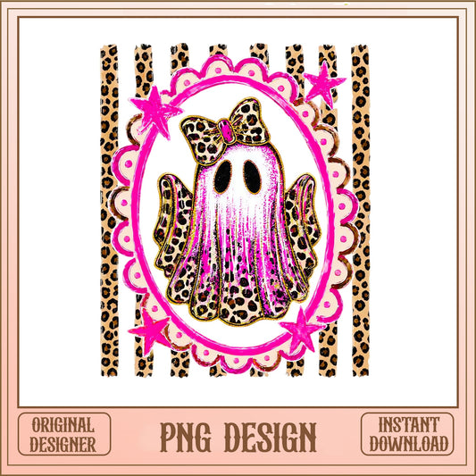 Leopard Ghost Halloween PNG, Coquette Bow Ghost PNG, Spooky PNG