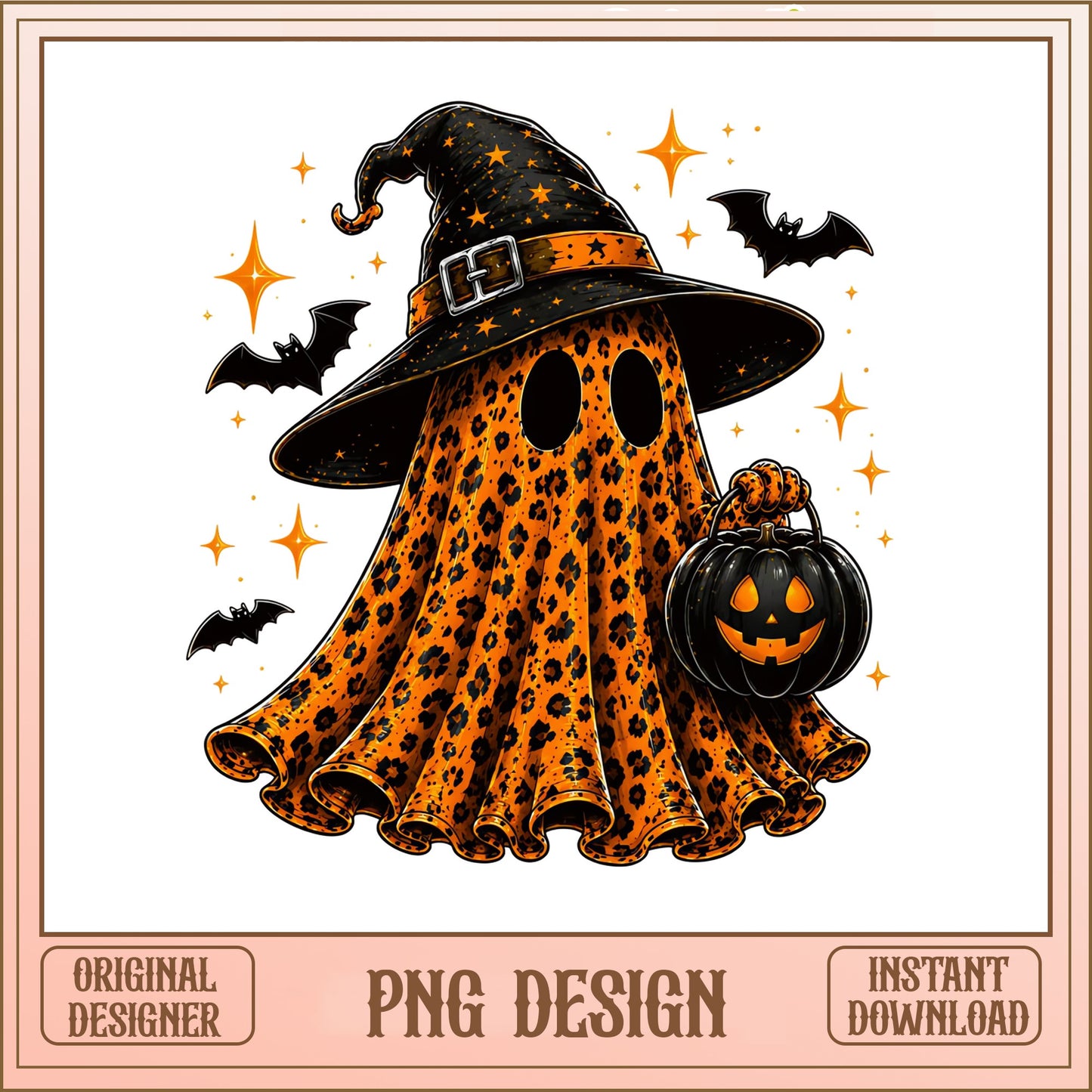 Leopard Ghost Halloween PNG, Witch Hat Ghost PNG, Spooky PNG