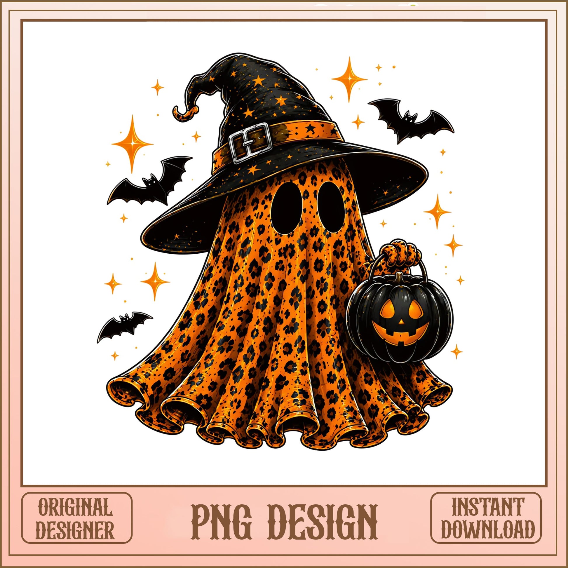 Leopard Ghost Halloween PNG, Witch Hat Ghost PNG, Spooky PNG