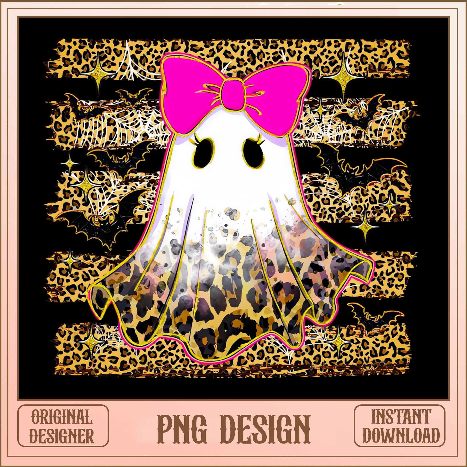 Leopard Ghost With Bow Halloween PNG, Cute Ghost PNG, Spooky PNG