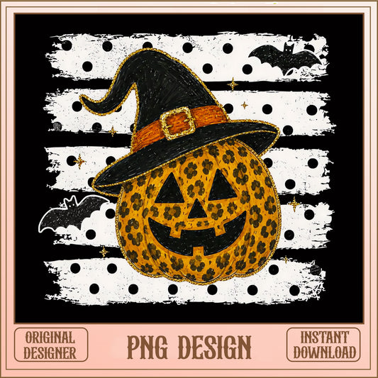 Leopard Pumpkin Witch Hat PNG, Halloween PNG, Spooky PNG