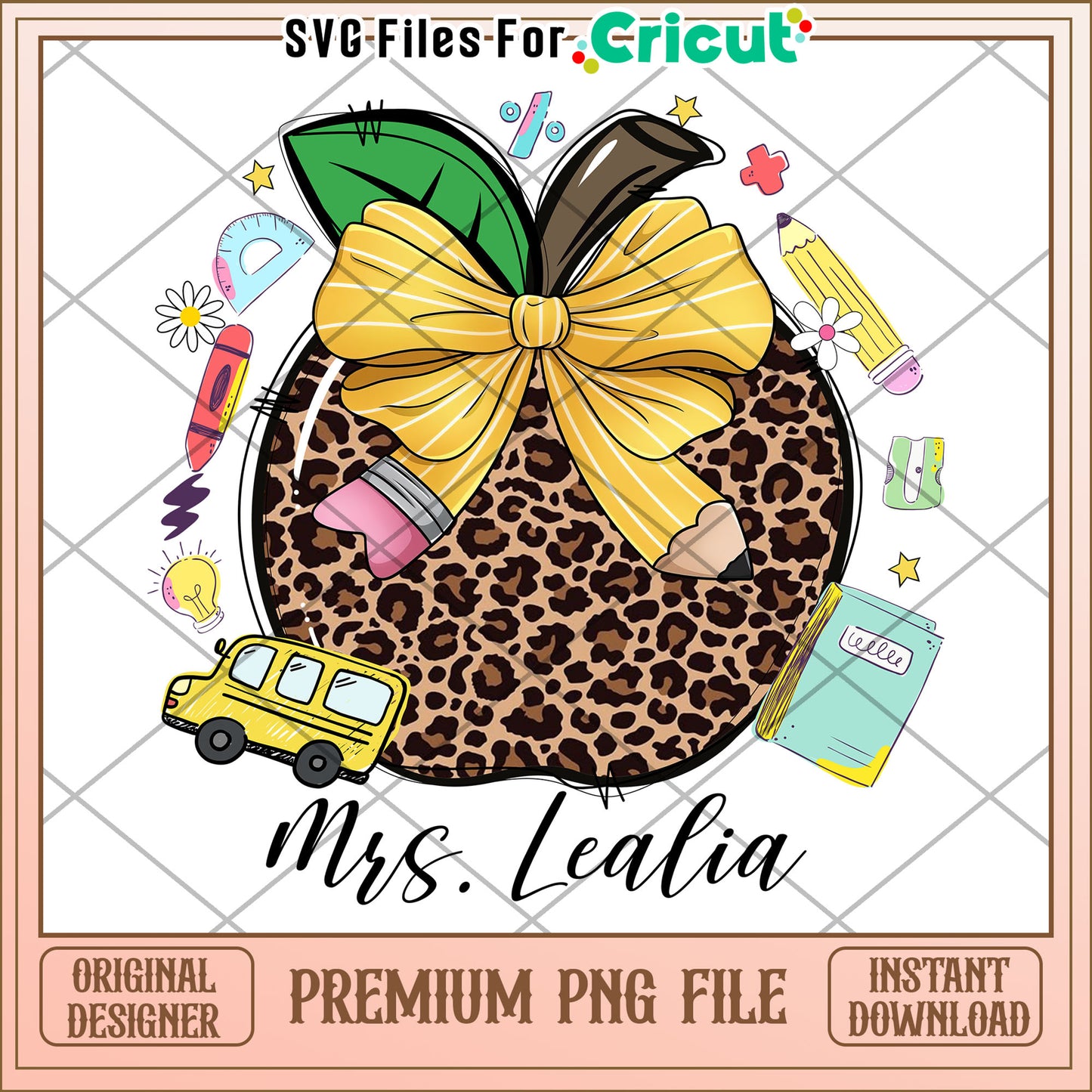 Leopard apple design png, making learning fun​ png, back to school​ png