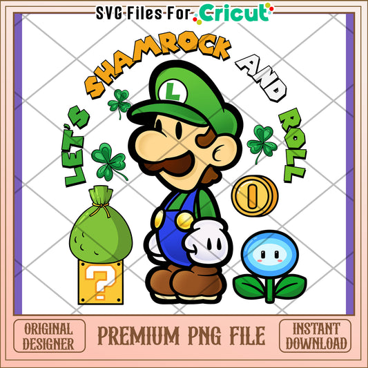 Let's Shamrock and Roll Luigi PNG Design Download