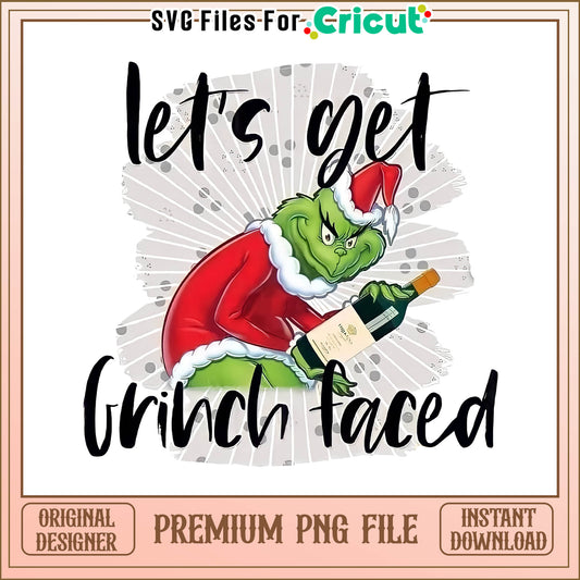 Let's get grinch faced png, grinch hold bottle of wine png