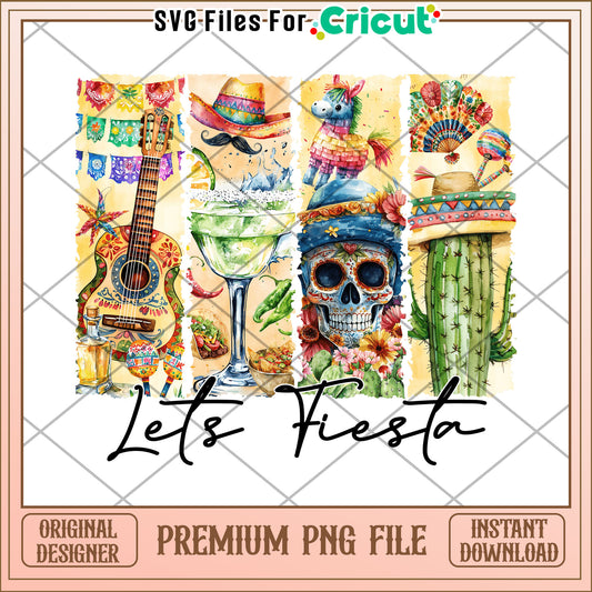 Lets Fiesta Watercolor PNG Sublimation
