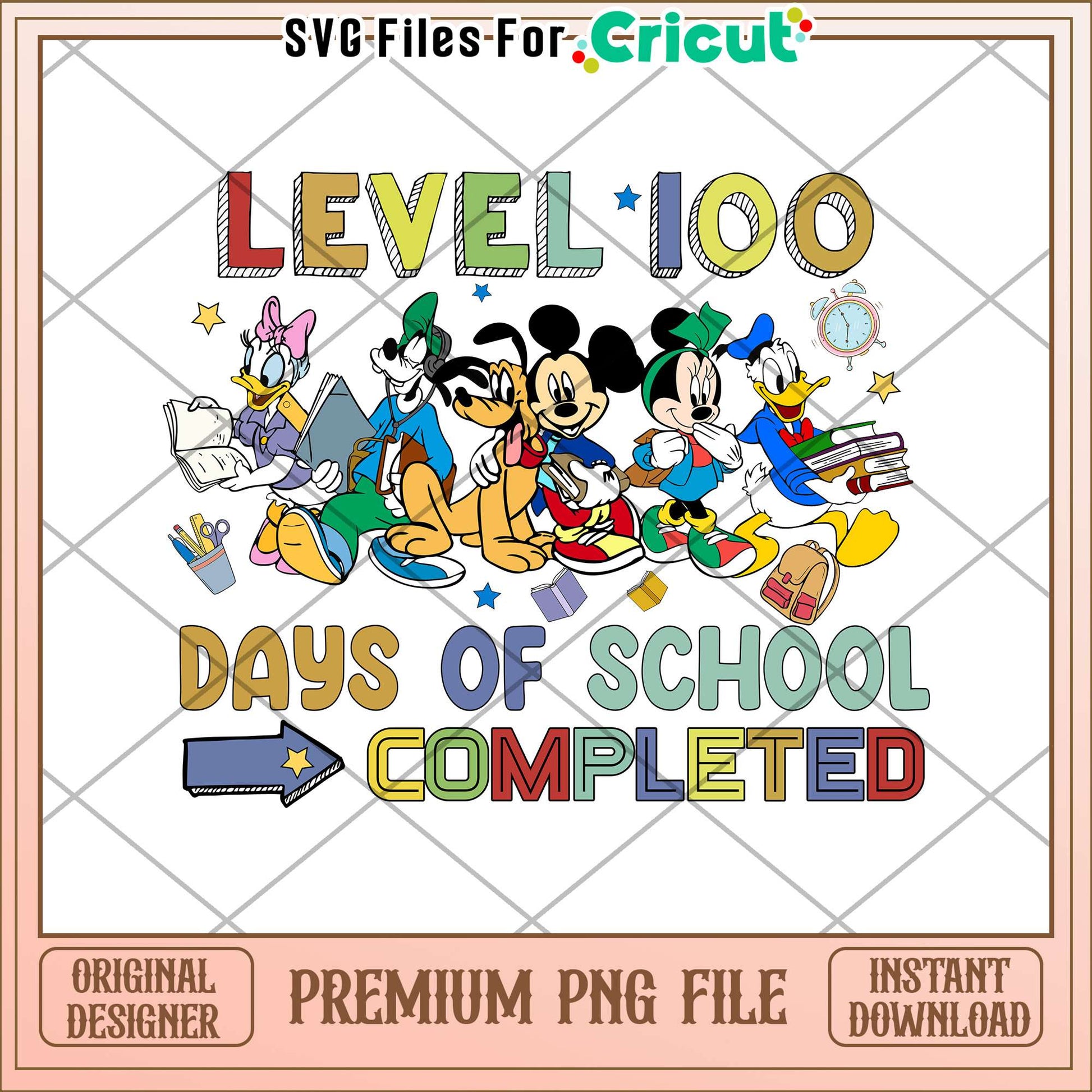 Level 100 days of school completed png, school chalange png