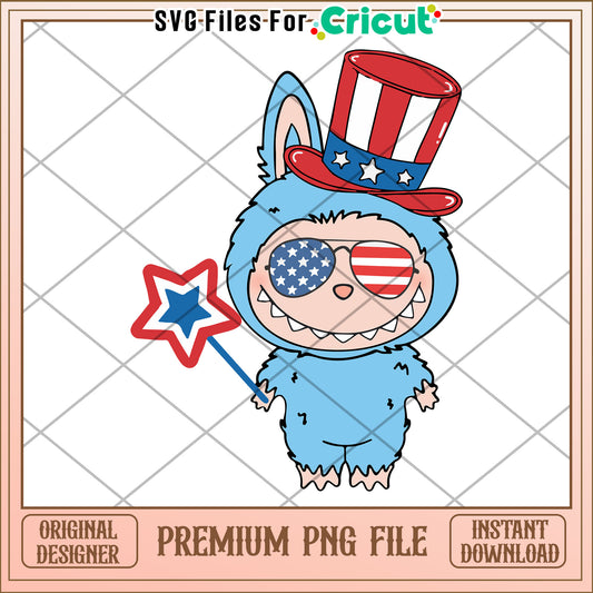 Light blue labubu red white and blue png, labubu keychain png, independence day png
