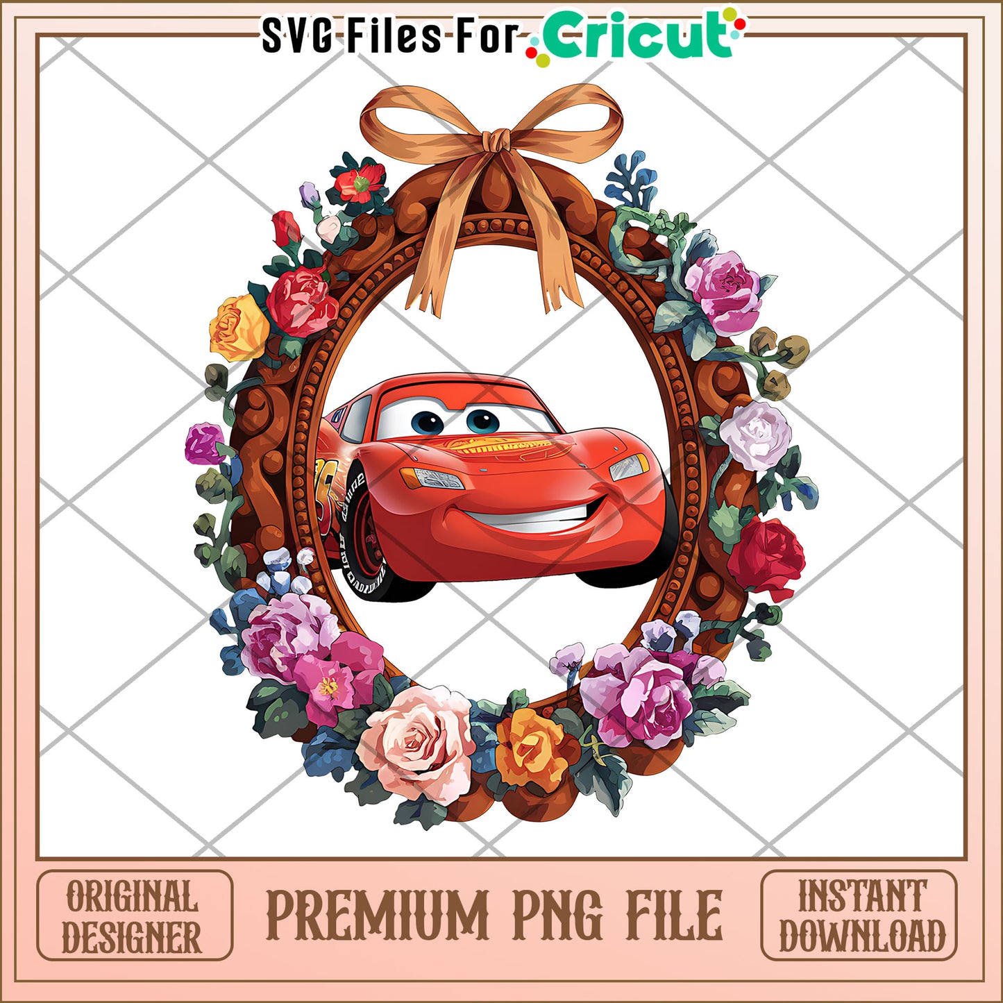 Lightning McQueen Floral Wreath PNG Design, Perfect for Crafts