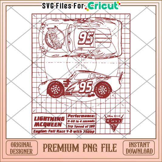 Lightning mcqueen 95 design png, cars movie​ png, lightning mcqueen png