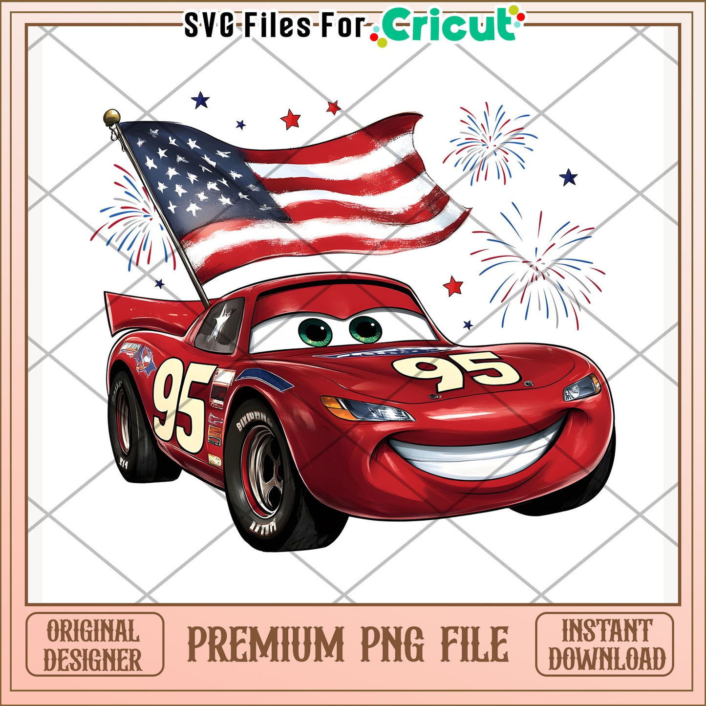 Lightning mcqueen character png, independence day png, red white and blue png