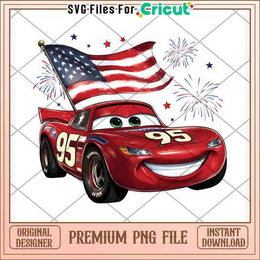 Lightning mcqueen character png, independence day png, red white and blue png