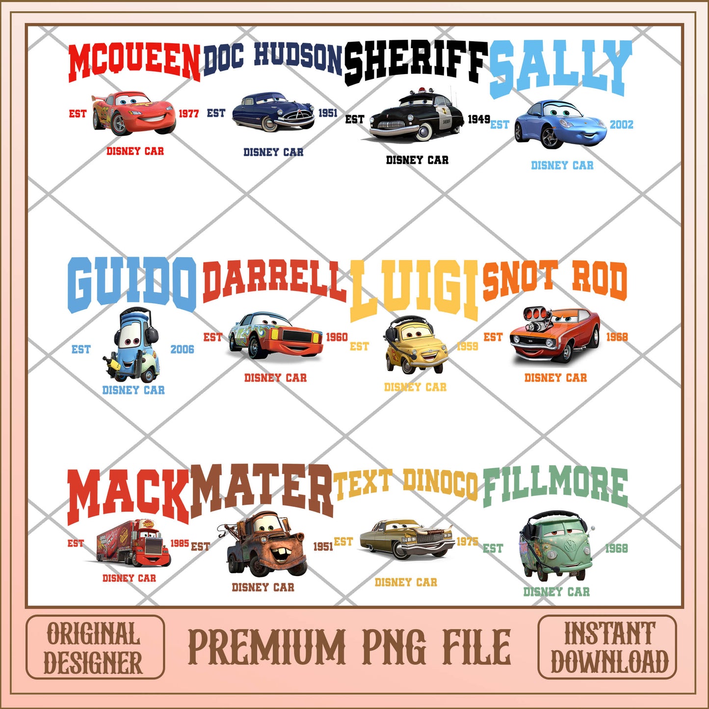 Disney mcqueen friends car PNG bundle