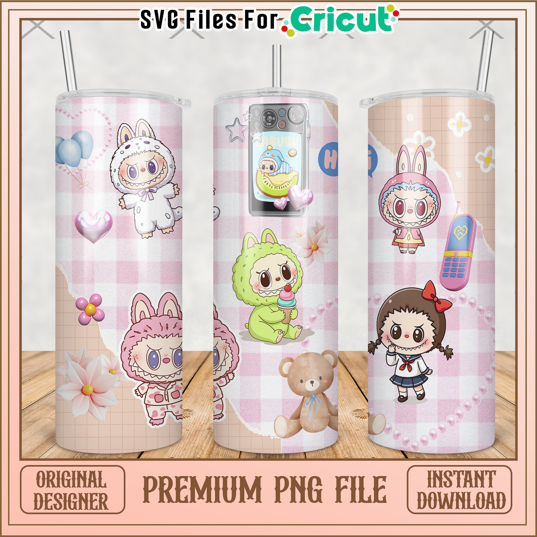 Light pink labubu tumbler png, labubu doll png, labubu toys png