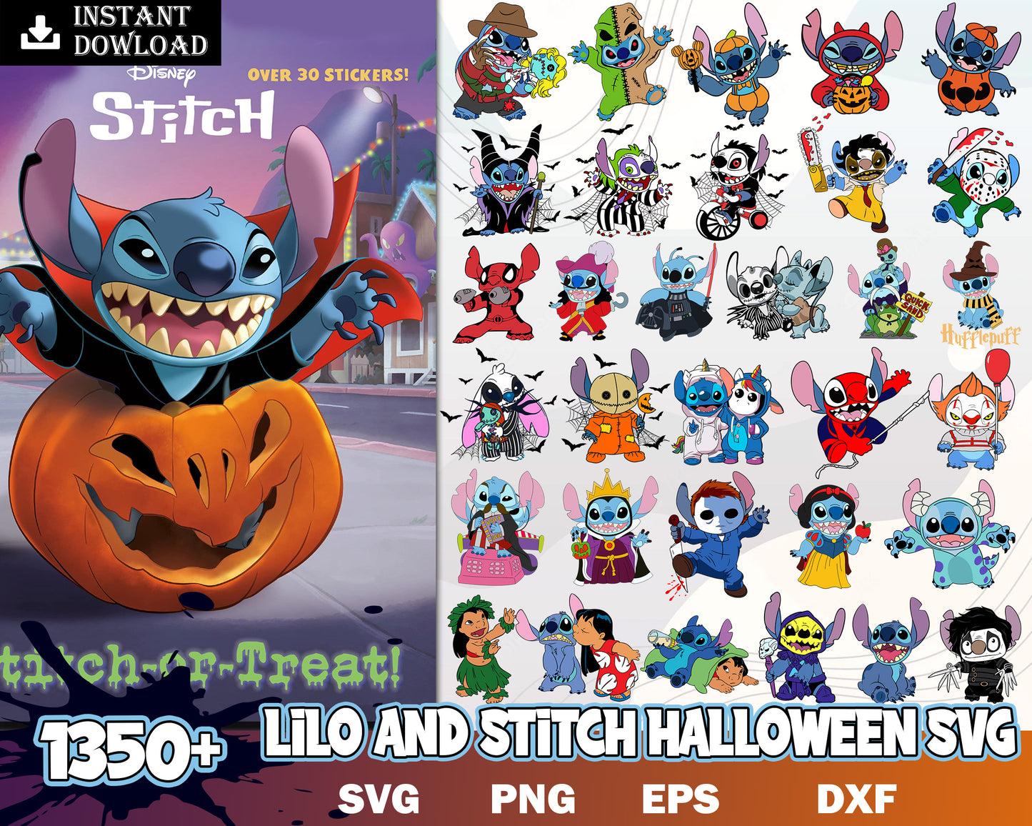 Stitch horror movie halloween bundle svg, horror movie stitches​ svg