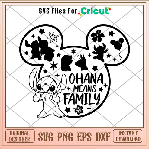Lilo and Stitch Mickey Ears Ohana Means Family Svg, Disney characters ...