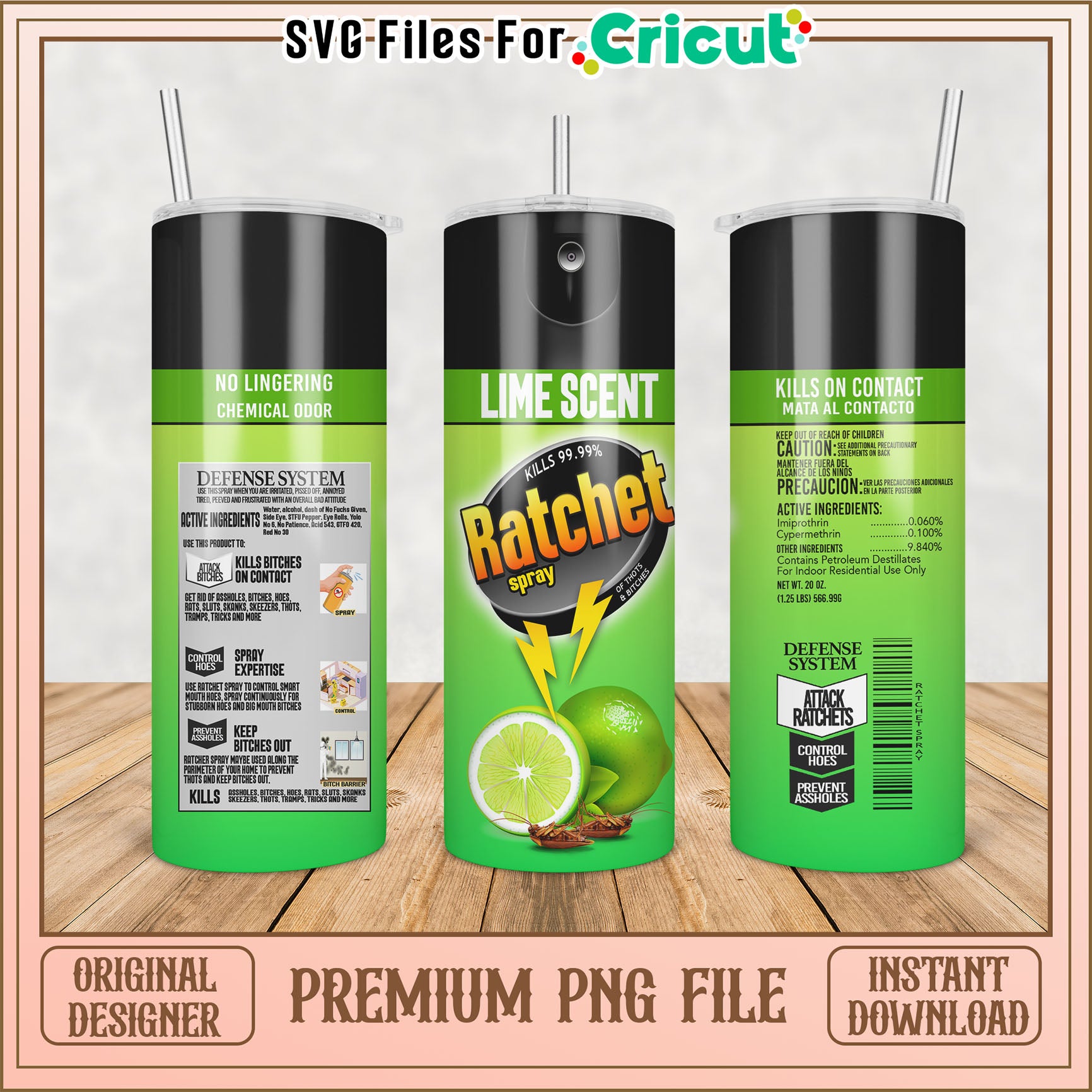 Lime Scent Ratchet Spray Tumbler PNG Design for Cricut Projects