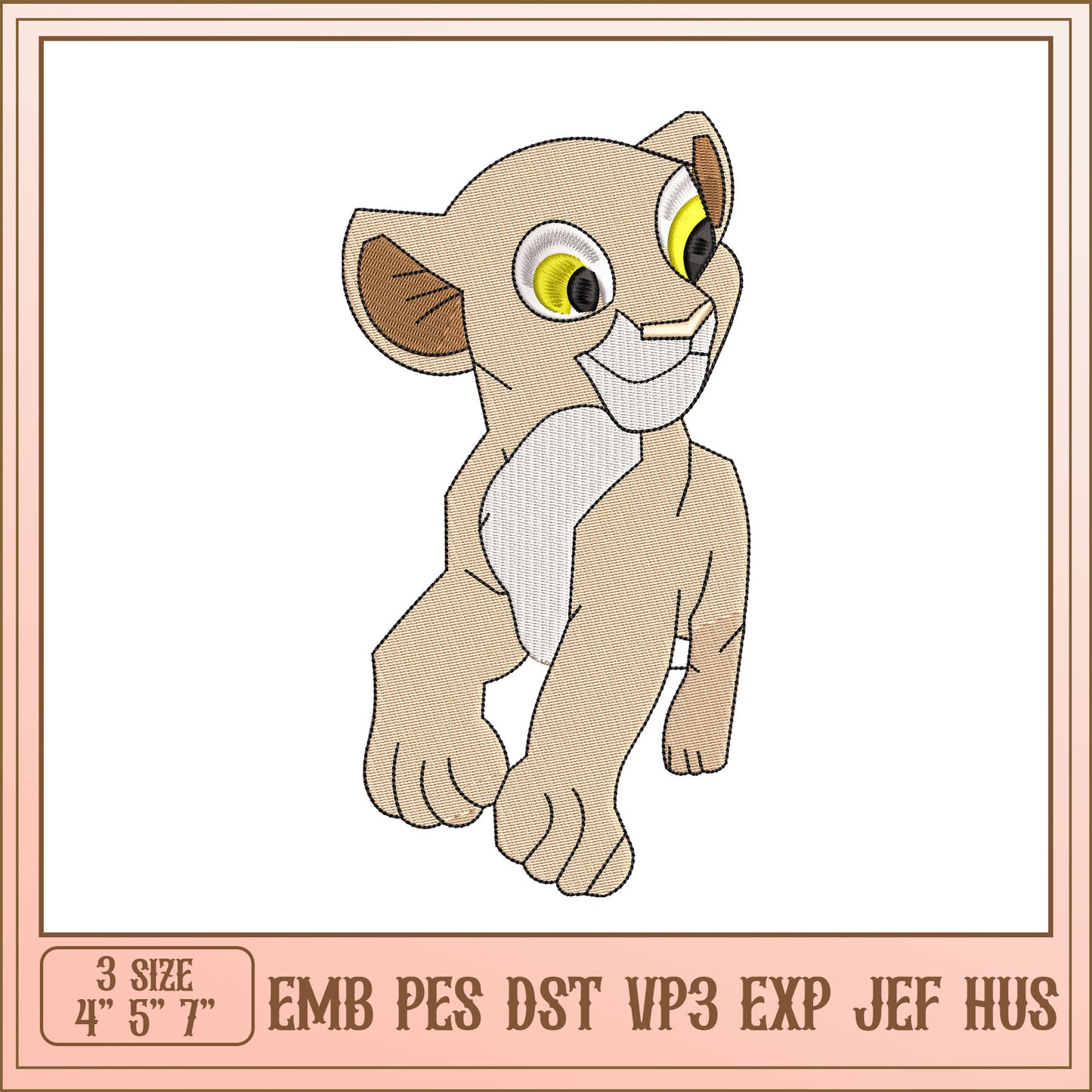 Lion Cub Embroidery Design 3 Sizes