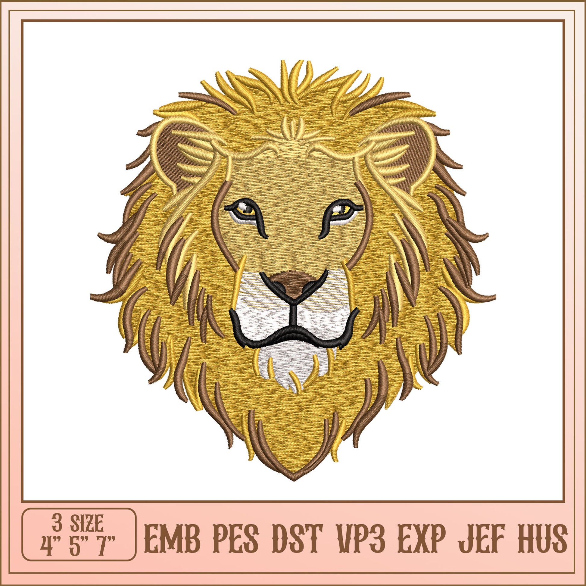Lion Embroidery Design 3 Sizes EMB PES DST