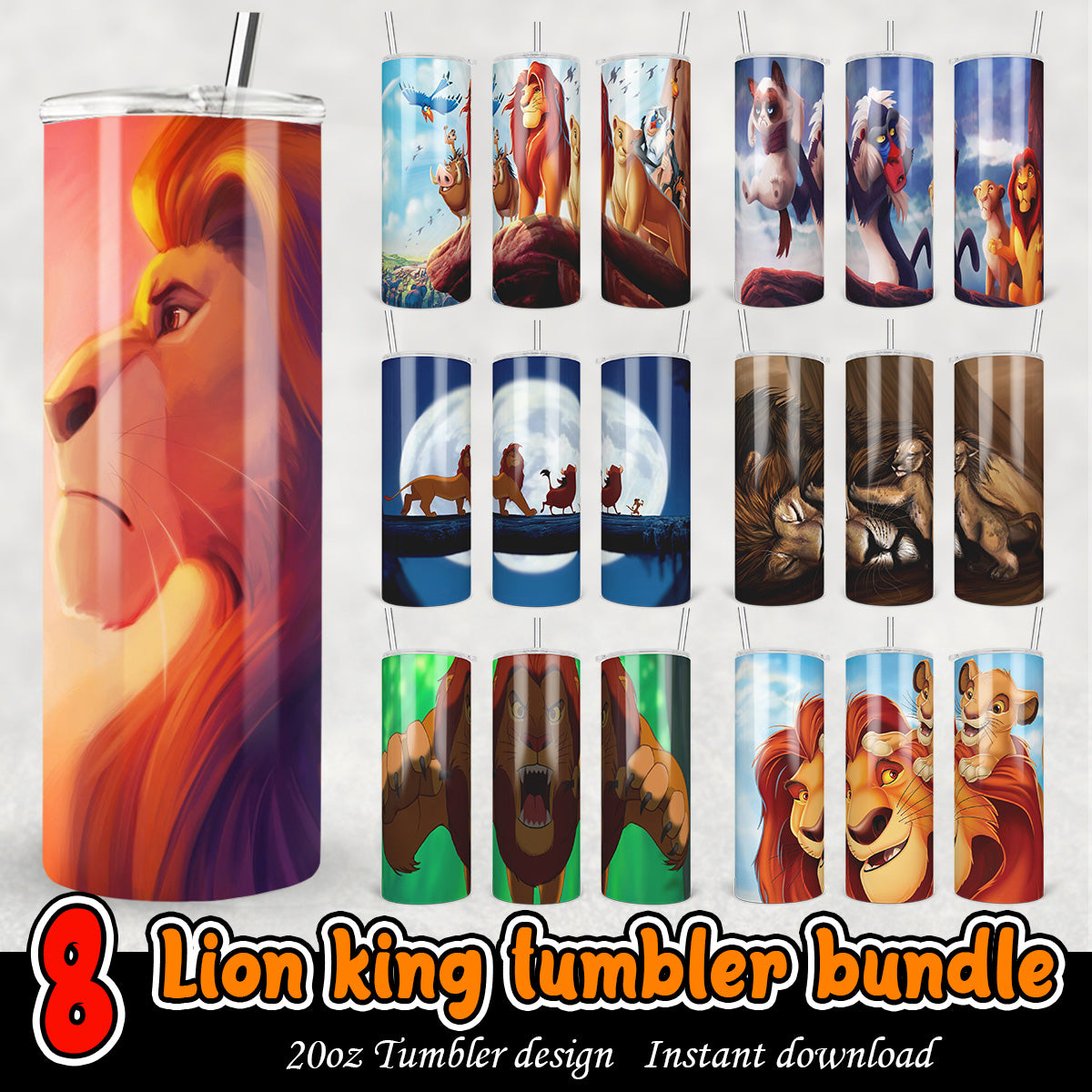 Lion King Tumbler Bundle, Disney cartoon King 20oz tumbler