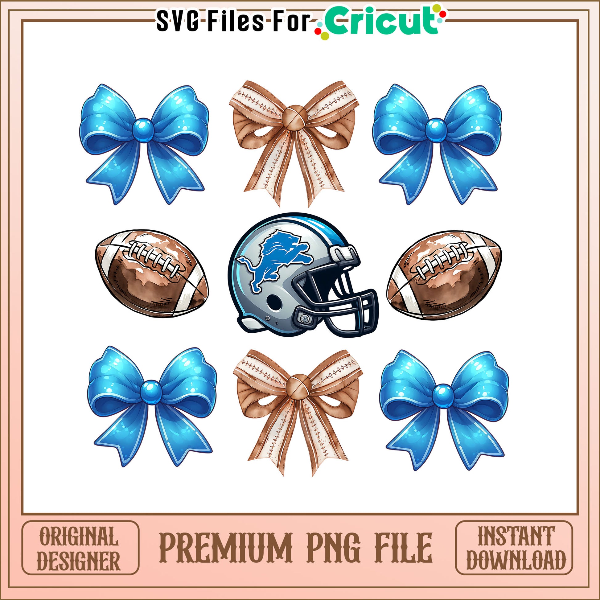 Lions rugby ball and bow png, Detroit Lions png, NFL png