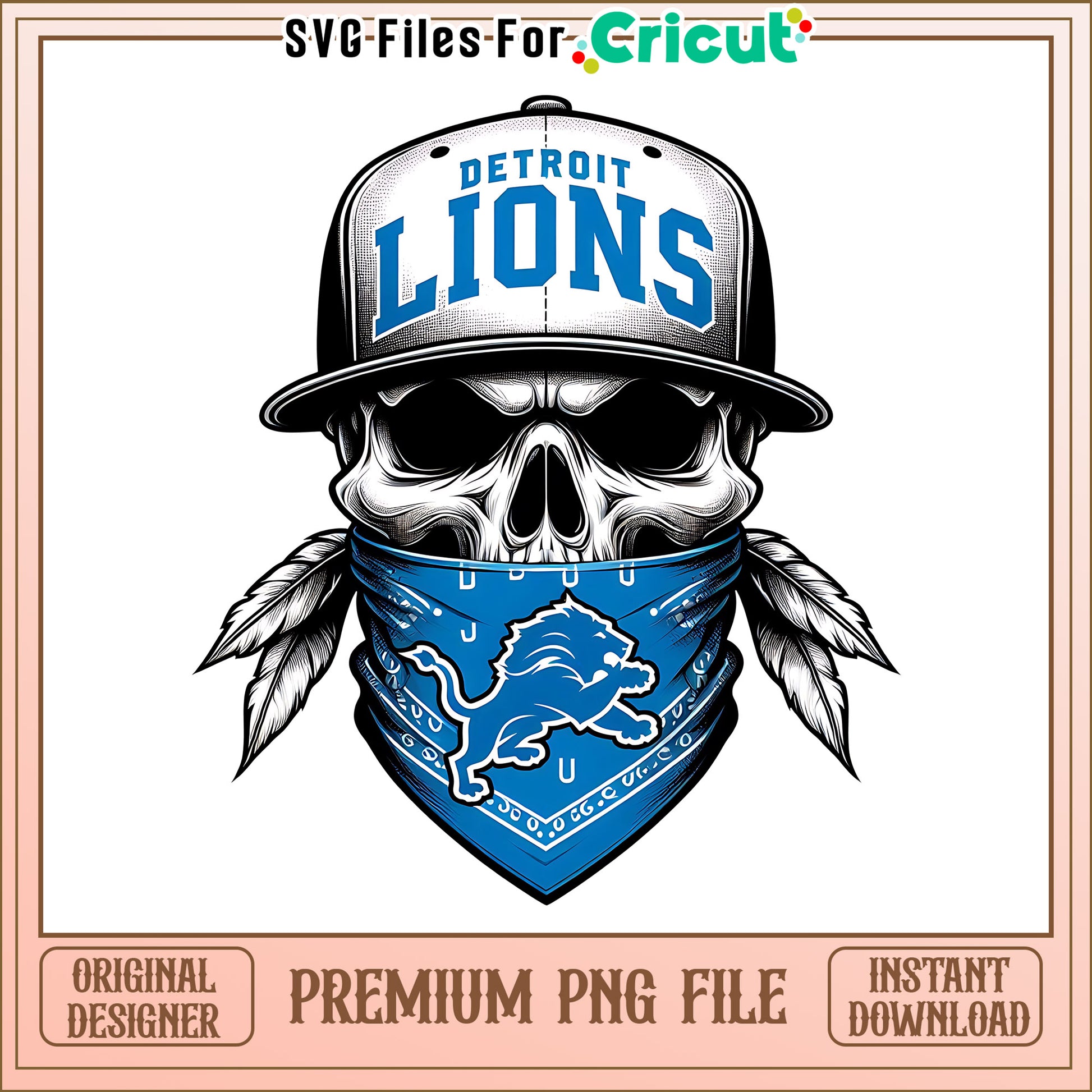 Lions team skull bandana png, Detroit Lions png, NFL png