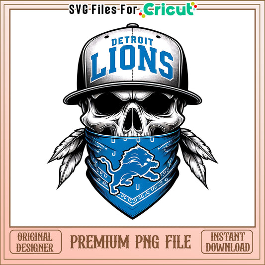 Lions team skull bandana png, Detroit Lions png, NFL png