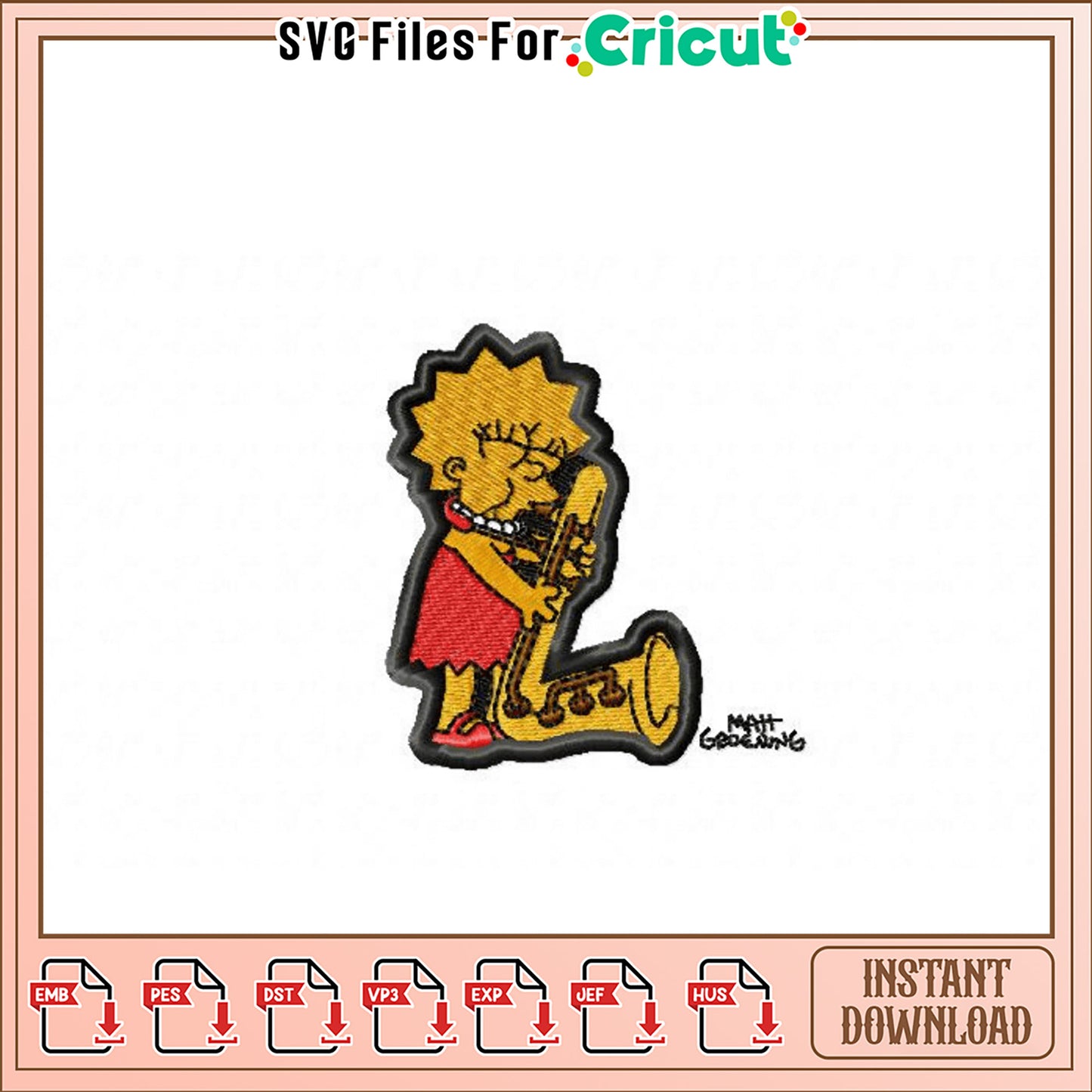 Lisa Simpson Saxophone Embroidery Design