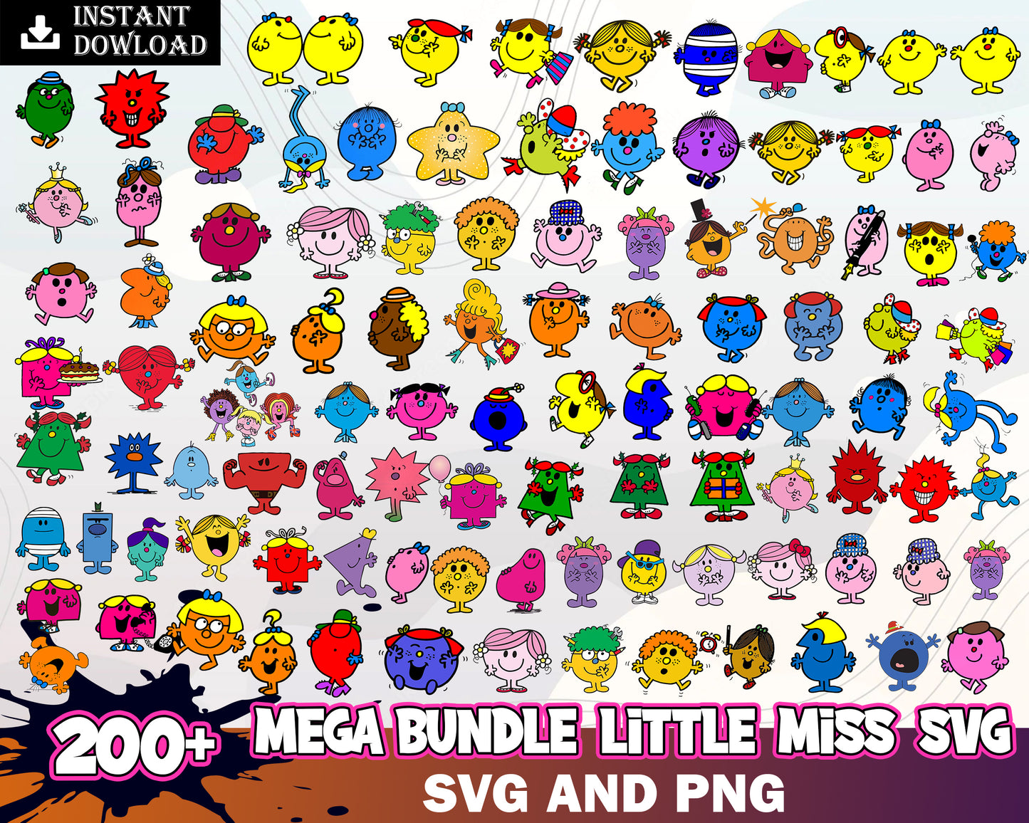 Little Miss character cartoon bundle svg, little miss sunshine cartoon​ svg