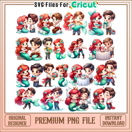 Little mermaid couple valentine bundle png, ariel and prince eric​​ png