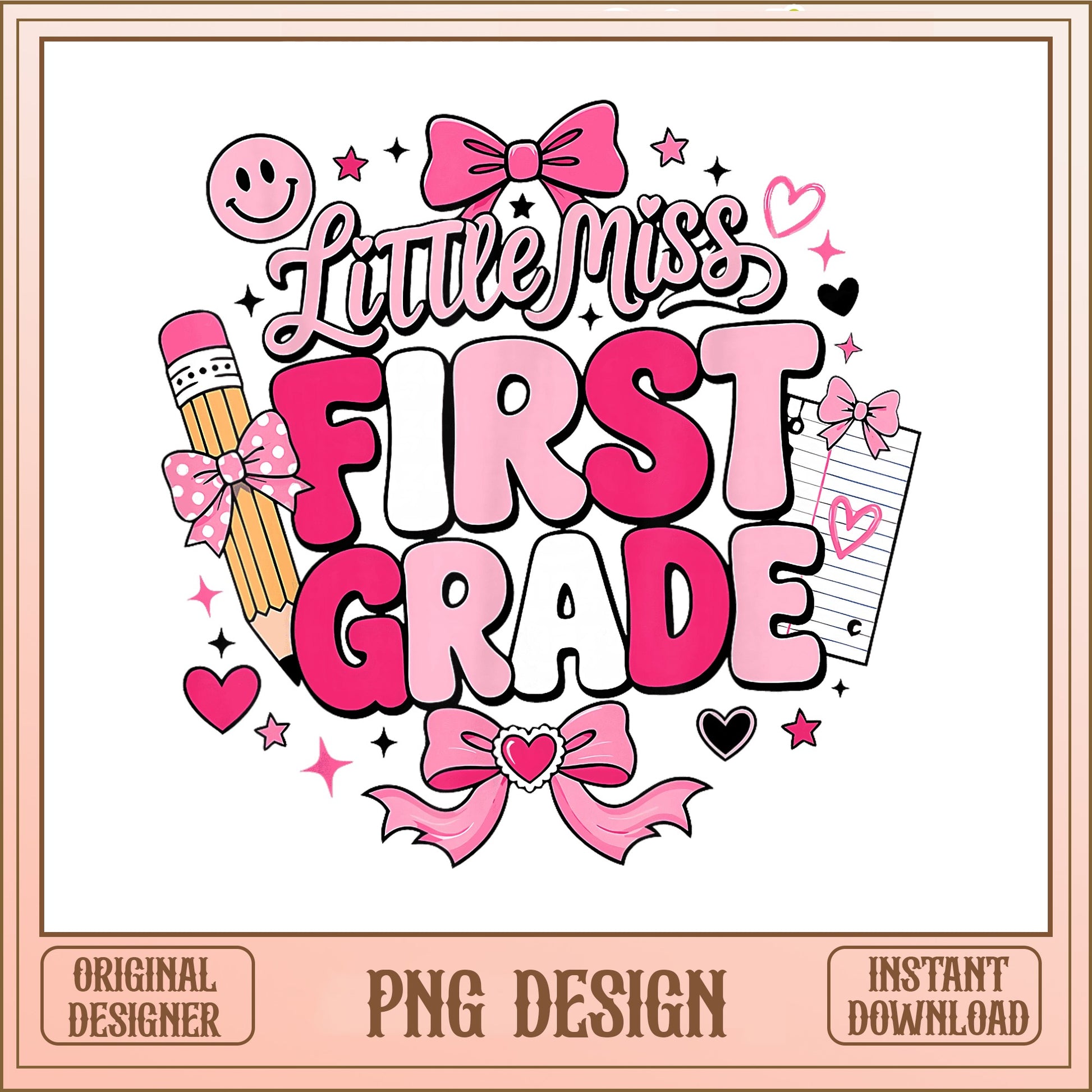 Little Miss First Grade PNG, Back To School PNG, Girls PNG