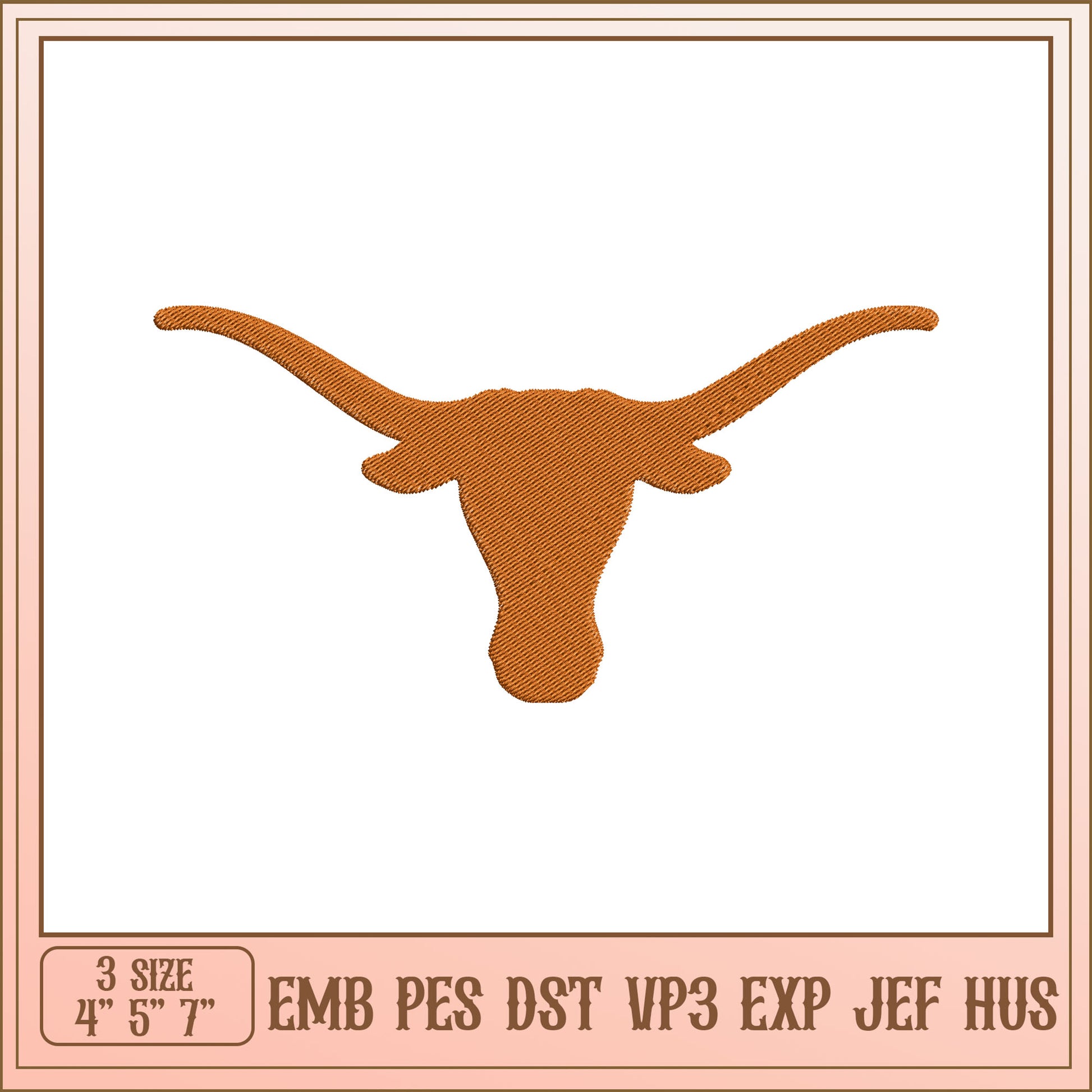 Longhorn Embroidery Design 3 Sizes