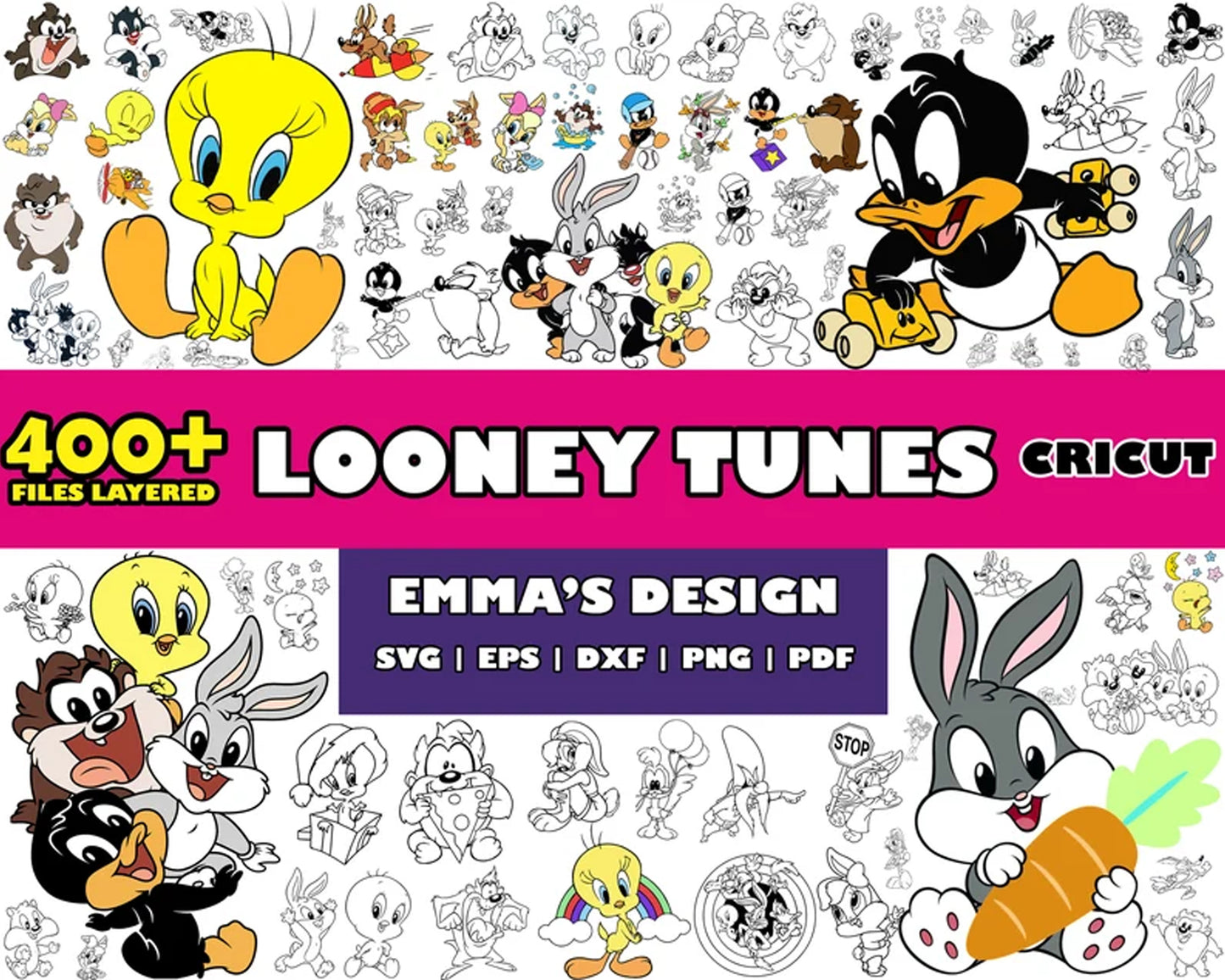 Looney tunes characters coloring bundle svg, looney tunes cartoons​​​ svg