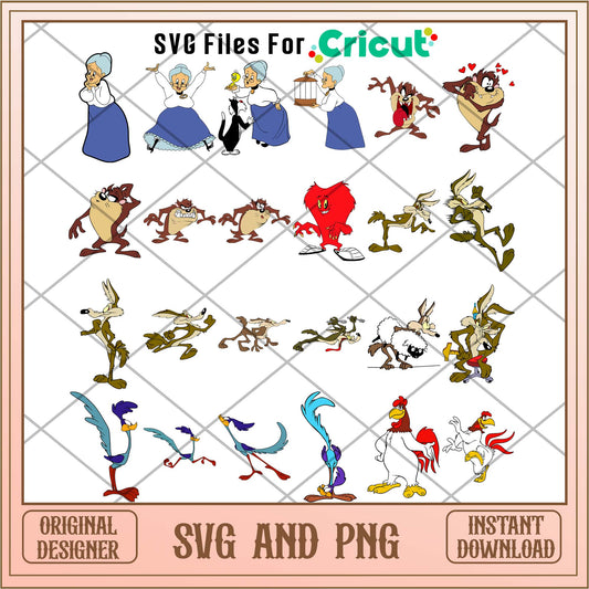 Looney tunes cartoon characters svg bundle