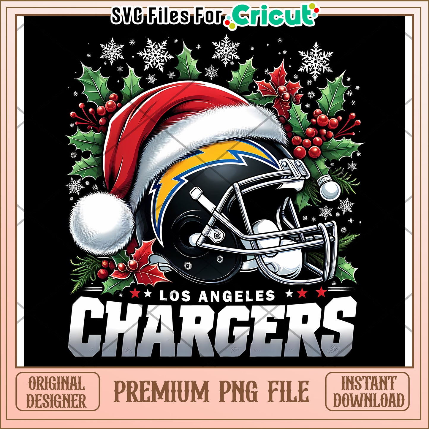 Los Angeles Chargers Christmas Helmet Design, Premium PNG File